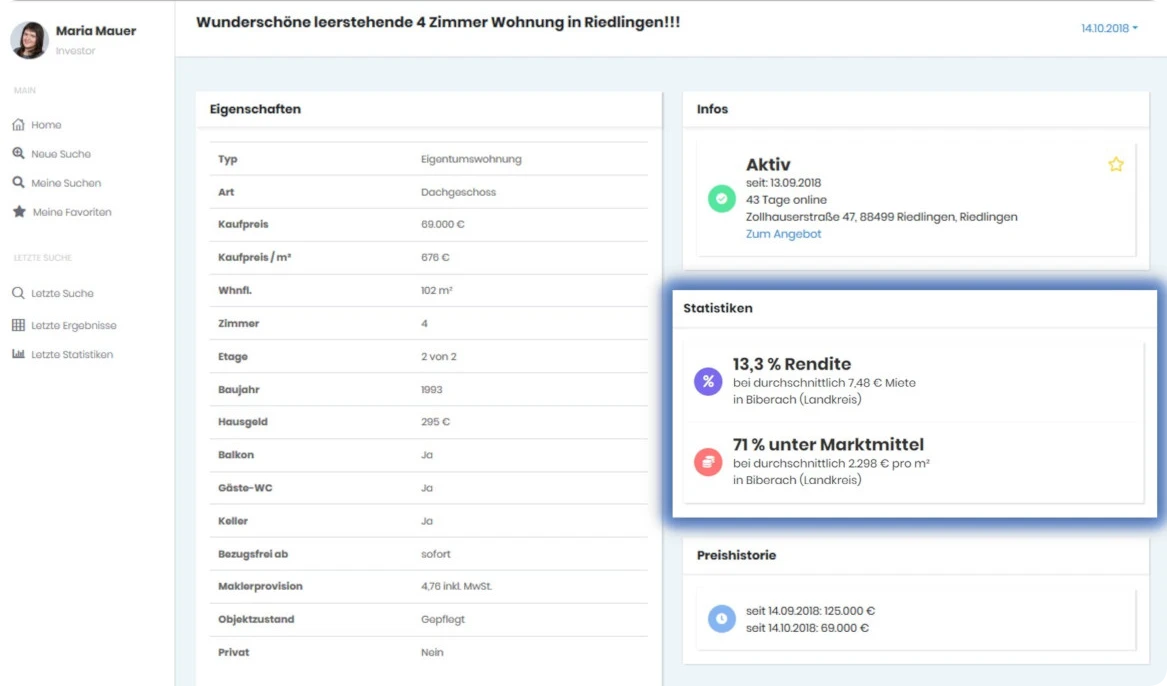 ImmoMetrica Objektansicht mit automatischer Bewertung